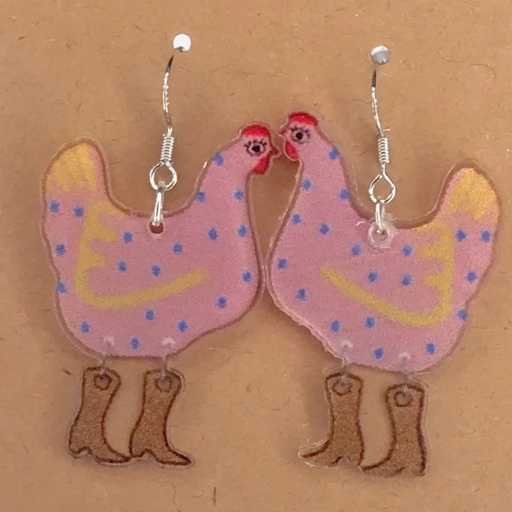 Pink Chicken Earrings for Bird Lovers  Fashion Jewelry